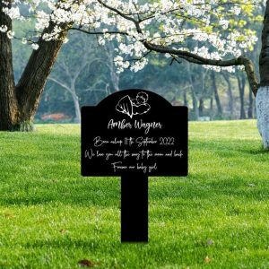 Personalized Infant Baby Memorial Sign Yard Stakes Sleeping Angel Wings Stillbirth Grave Marker Cemetery Decor Custom Metal Sign 1