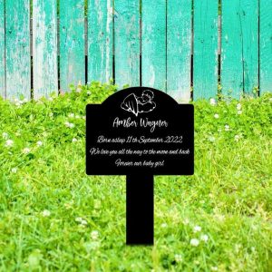 Personalized Infant Baby Memorial Sign Yard Stakes Sleeping Angel Wings Stillbirth Grave Marker Cemetery Decor Custom Metal Sign 2