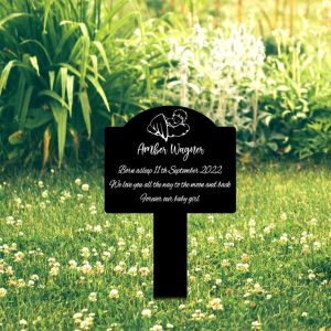 Personalized Infant Baby Memorial Sign Yard Stakes Sleeping Angel Wings Stillbirth Grave Marker Cemetery Decor Custom Metal Sign 4