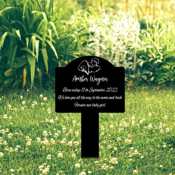 Personalized Infant Baby Memorial Sign Yard Stakes Sleeping Angel Wings Stillbirth Grave Marker Cemetery Decor Custom Metal Sign