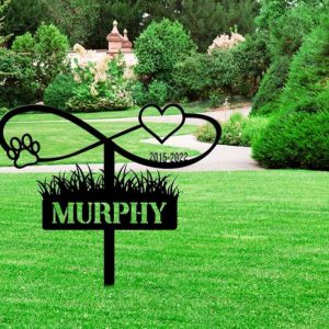 Personalized Infinity Dog Paw with Heart Memorial Sign Yard Stakes Grave Marker Cemetery Decor Custom Metal Sign 1