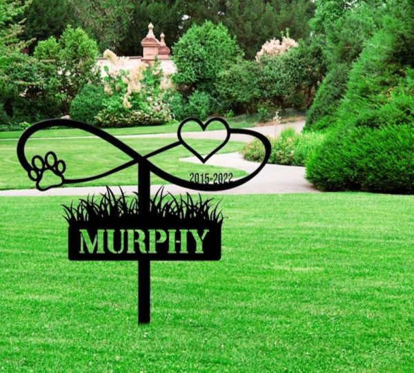 Personalized Infinity Dog Paw with Heart Memorial Sign Yard Stakes Grave Marker Cemetery Decor Custom Metal Sign