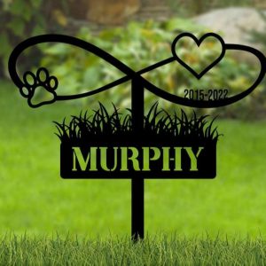 Personalized Infinity Dog Paw with Heart Memorial Sign Yard Stakes Grave Marker Cemetery Decor Custom Metal Sign 3