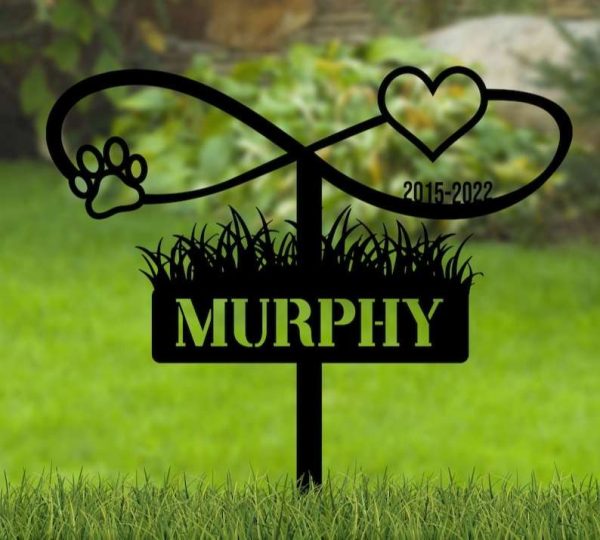 Personalized Infinity Dog Paw with Heart Memorial Sign Yard Stakes Grave Marker Cemetery Decor Custom Metal Sign