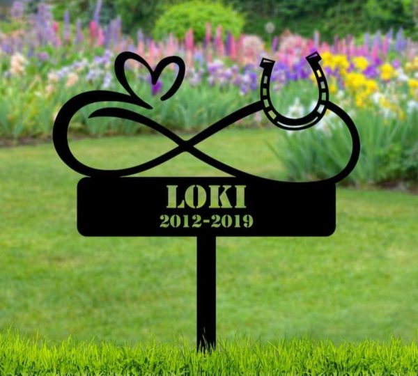 Personalized Infinity Horse Memorial Sign Yard Stakes Horseshoes Grave Marker Cemetery Decor Custom Metal Sign