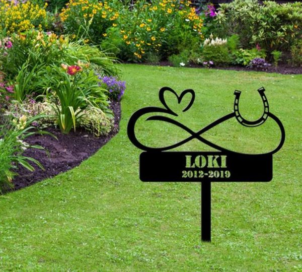 Personalized Infinity Horse Memorial Sign Yard Stakes Horseshoes Grave Marker Cemetery Decor Custom Metal Sign