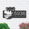 Personalized Island Beach Scene Palm Tree Address Sign House Number Plaque Custom Metal Sign 1