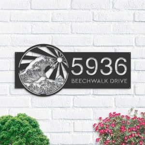 Personalized Japan Water Ocean Wave Scene Address Sign House Number Plaque Custom Metal Sign 1