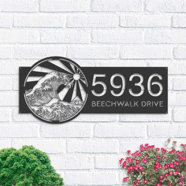 Personalized Japan Water Ocean Wave Scene Address Sign House Number Plaque Custom Metal Sign