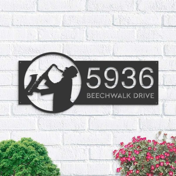 Personalized Jazz Player Musician Address Sign House Number Plaque Custom Metal Sign