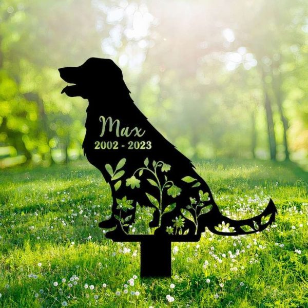 Personalized Labrador Retriever Memorial Sign Yard Stakes Floral Dog Grave Marker Cemetery Decor Custom Metal Sign