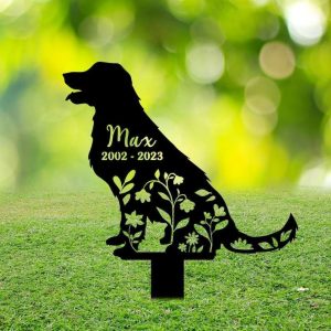 Personalized Labrador Retriever Memorial Sign Yard Stakes Floral Dog Grave Marker Cemetery Decor Custom Metal Sign