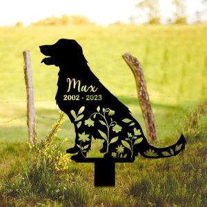 Personalized Labrador Retriever Memorial Sign Yard Stakes Floral Dog Grave Marker Cemetery Decor Custom Metal Sign 3