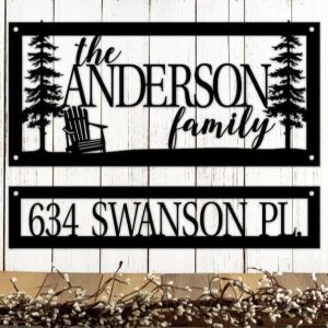 Personalized Lake Life Lake House Decor Pine Tree Address Sign Set of 2 Pieces House Number Plaque Custom Metal Sign