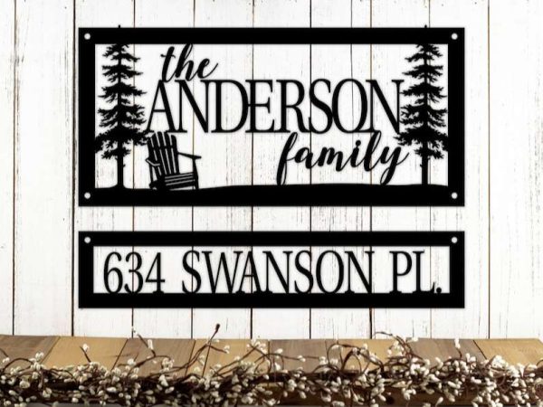 Personalized Lake Life Lake House Decor Pine Tree Address Sign Set of 2 Pieces House Number Plaque Custom Metal Sign