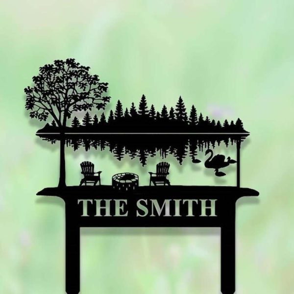 Personalized Lake Scene Camp Sign Lake House Garden Decorative Custom Metal Sign