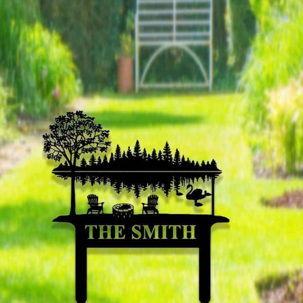 Personalized Lake Scene Camp Sign Lake House Garden Decorative Custom Metal Sign