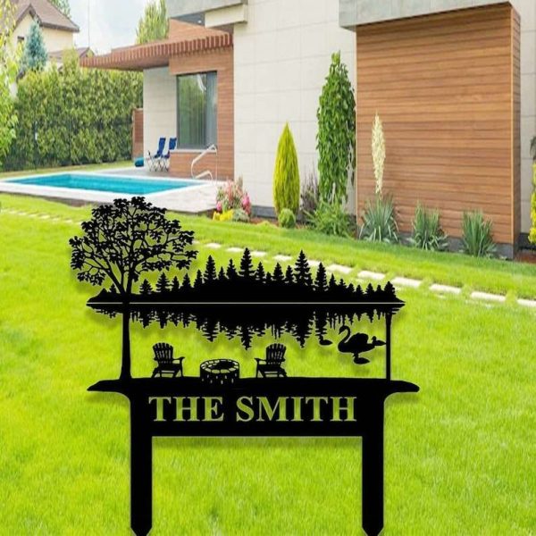 Personalized Lake Scene Camp Sign Lake House Garden Decorative Custom Metal Sign