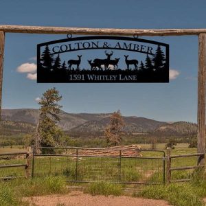 Personalized Large Entrance Gate Ranch Sign with Family of Deer Address Sign Cabin, Deer, Barn Decor, Farm Decor House Number Plaque Custom Metal Sign