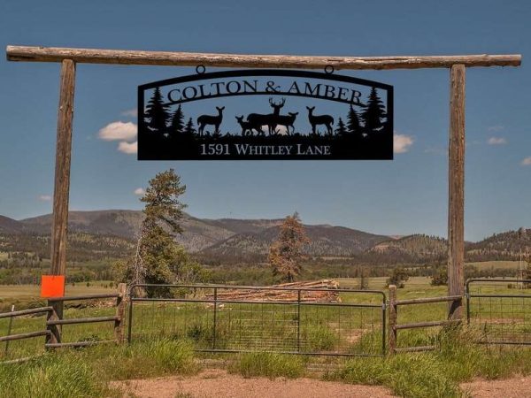 Personalized Large Entrance Gate Ranch Sign with Family of Deer Address Sign Cabin, Deer, Barn Decor, Farm Decor House Number Plaque Custom Metal Sign