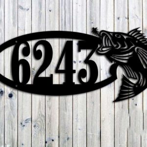 Personalized Large Mouth Bass Fish Address Sign Lake House House Number Plaque Custom Metal Sign