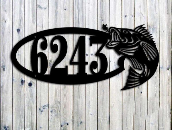 Personalized Large Mouth Bass Fish Address Sign Lake House House Number Plaque Custom Metal Sign