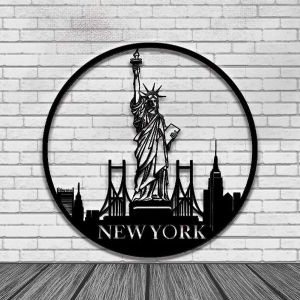 Personalized Liberty New York Skyline Sign Independence Day Veteran Day Patriotic Decor Custom Metal Sign