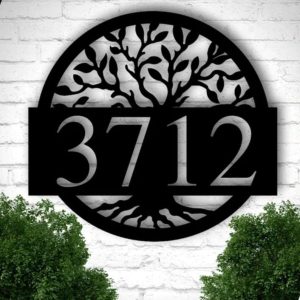 Personalized Life of Tree Address Sign House Number Plaque Custom Metal Sign 2