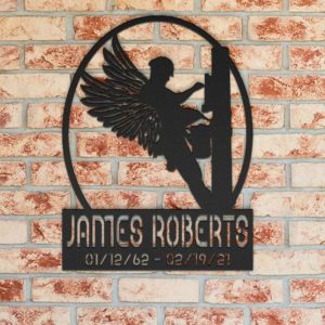 Personalized Lineman Memorial Gift In Loving Memory Angel Wings Custom Metal sign