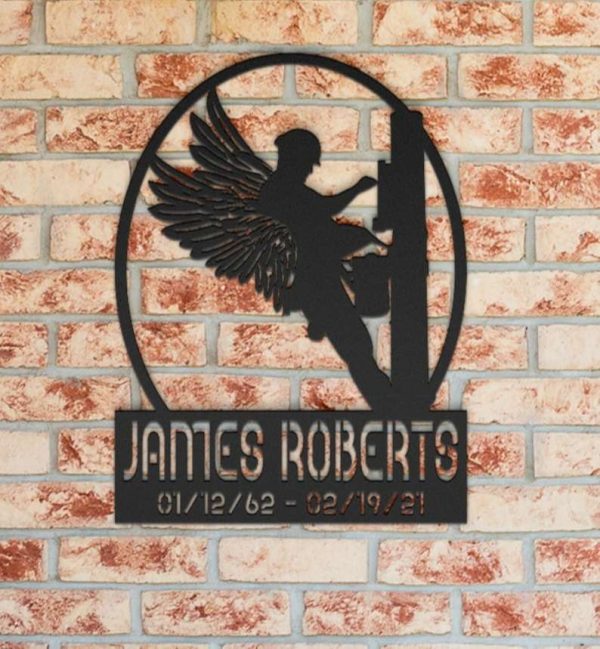 Personalized Lineman Memorial Gift In Loving Memory Angel Wings Custom Metal sign