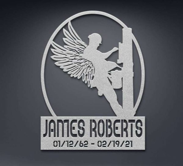 Personalized Lineman Memorial Gift In Loving Memory Angel Wings Custom Metal sign