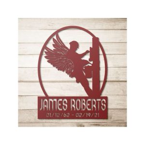 Personalized Lineman Memorial Gift In Loving Memory Angel Wings Custom Metal sign 4