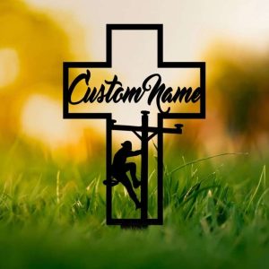 Personalized Lineman Memorial Sign Yard Stakes Lineman Grave Marker Cemetery Decor Custom Metal Sign 2