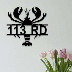 Personalized Lobster Beach House Address Sign House Number Plaque Custom Metal Sign 1