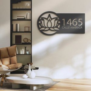 Personalized Lotus Namaste Address Sign House Number Plaque Custom Metal Sign 1