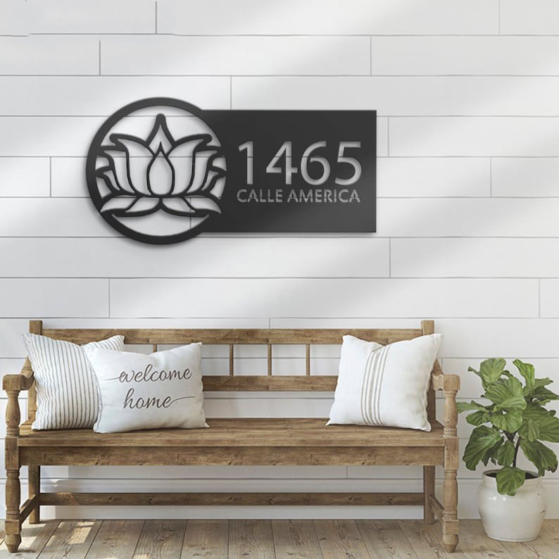 Personalized Lotus Namaste Address Sign House Number Plaque Custom Metal Sign 2