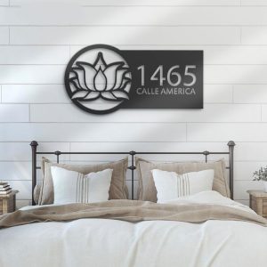 Personalized Lotus Namaste Address Sign House Number Plaque Custom Metal Sign 3