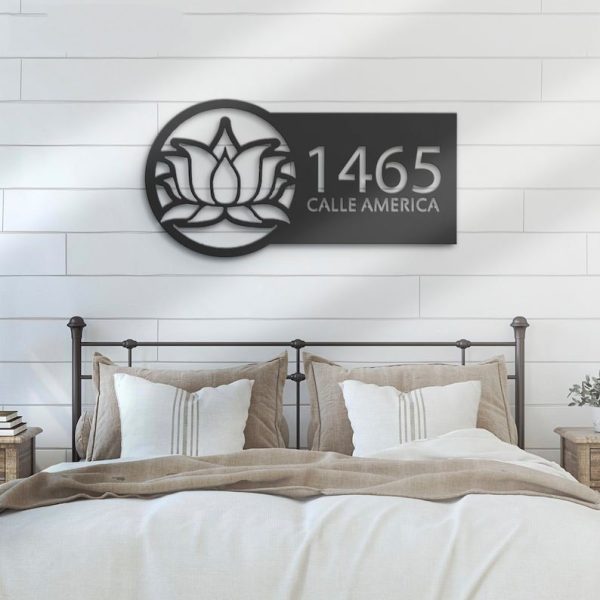 Personalized Lotus Namaste Address Sign House Number Plaque Custom Metal Sign