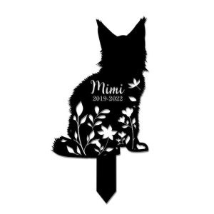 Personalized Maine Coon Cat Memorial Sign Yard Stakes Floral Maine Coon Cat Grave Marker Cemetery Decor Custom Metal Sign 3