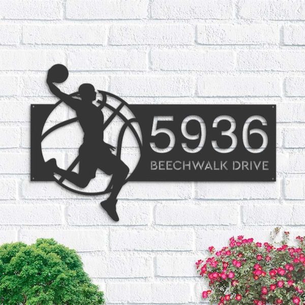 Personalized Male Basketball Player Sport Address Sign House Number Plaque Custom Metal Sign