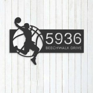 Personalized Male Basketball Player Sport Address Sign House Number Plaque Custom Metal Sign 3 1