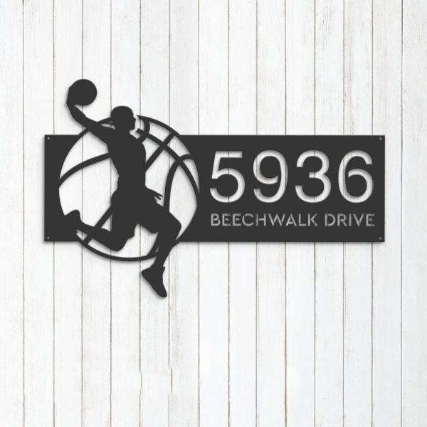 Personalized Male Basketball Player Sport Address Sign House Number Plaque Custom Metal Sign