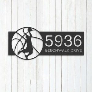 Personalized Male Basketball Player V4 Address Sign House Number Plaque Custom Metal Sign 3