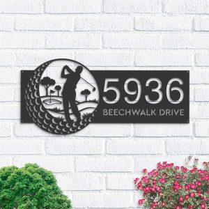 Personalized Male Golfer Golf Club Address Sign House Number Plaque Custom Metal Sign 1