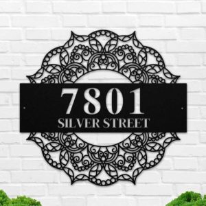 Personalized Mandala Address Sign House Number Plaque Custom Metal Sign