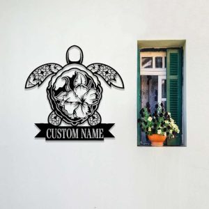 Personalized Mandala Sea Turtle Marine Turtle Beach House Address Sign House Number Plaque Custom Metal Sign 2