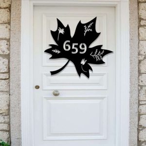 Personalized Maple Leaf Canadian Leaf Fall Decor Address Sign House Number Plaque Custom Metal Sign