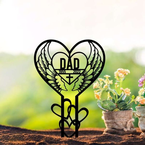 Personalized Memorial Cross Heart With Wings Memorial Sign Yard Stakes Pet Grave Marker Cemetery Decor Custom Metal Sign