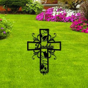 Personalized Memorial Cross Sign In Loving Memory Yard Stakes Grave Marker Cemetery Decor Custom Metal Sign 1