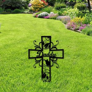 Personalized Memorial Cross Sign In Loving Memory Yard Stakes Grave Marker Cemetery Decor Custom Metal Sign